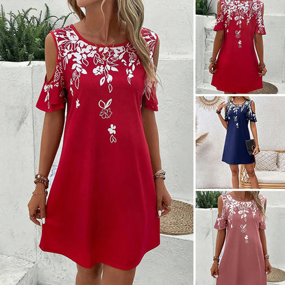 🔥👗【S-2XL】Midi šaty s kvetinovou potlačou a výstrihovými rukávmi