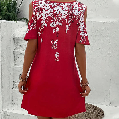 🔥👗【S-2XL】Midi šaty s kvetinovou potlačou a výstrihovými rukávmi